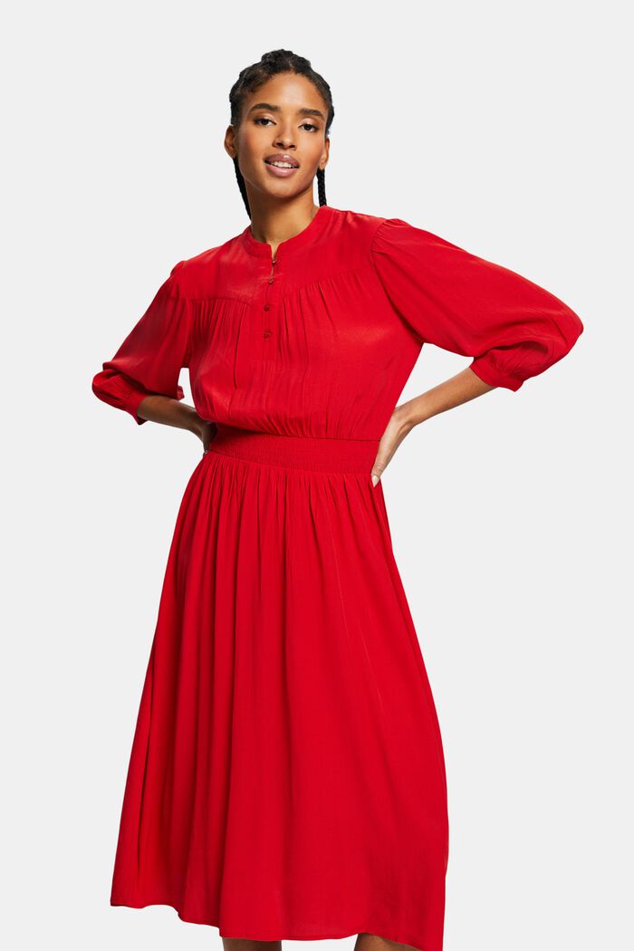 Krepové midi šaty s 3/4 rukávy, DARK RED, detail image number 0
