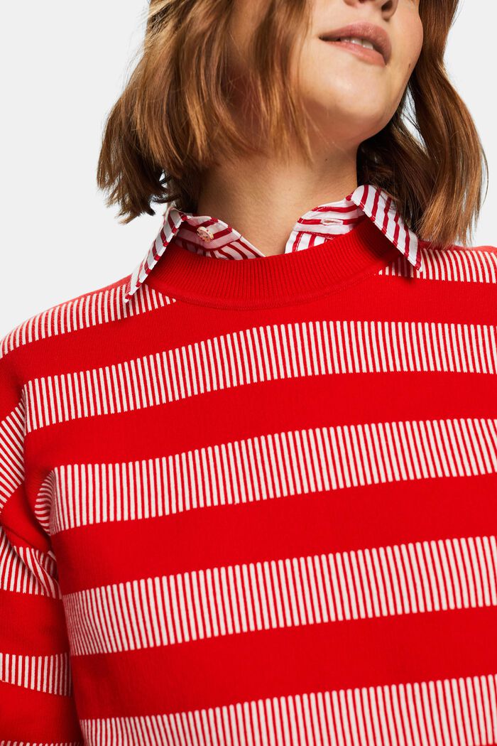 Pruhovaný žakárový pulovr s kulatým výstřihem, RED, detail image number 3