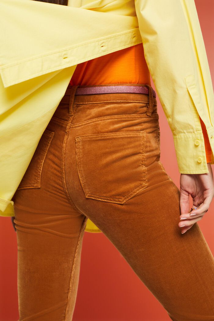 Manšestrové kalhoty, rovný střih a vysoký pas, CARAMEL, detail image number 3