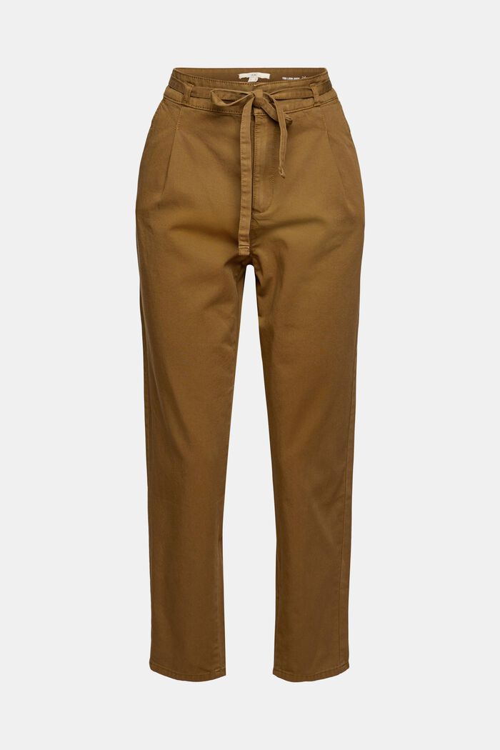 Kalhoty se sklady v pase s opaskem, z bavlny pima, KHAKI GREEN, detail image number 2