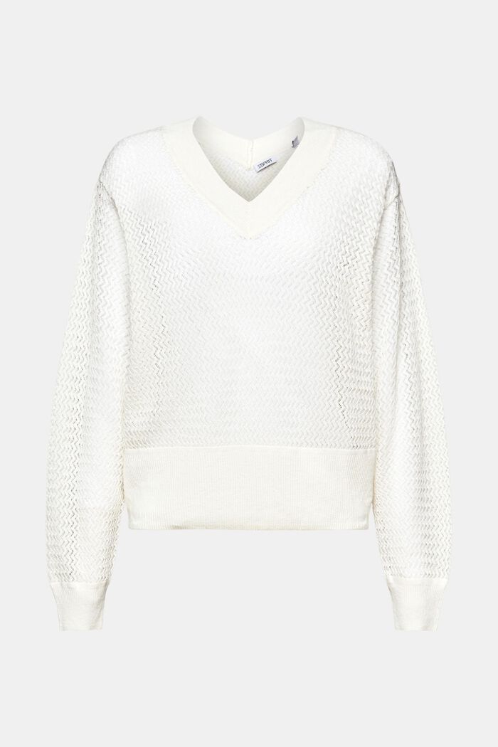 Strukturovaný pulovr se špičatým výstřihem, OFF WHITE, detail image number 6
