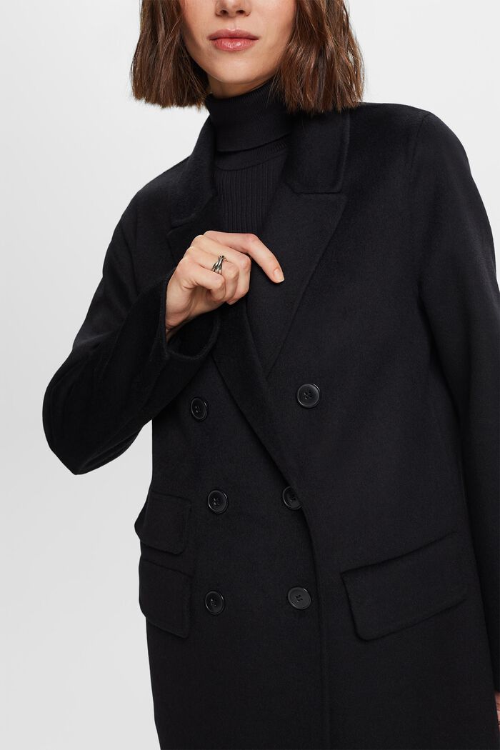 Dvouřadý kabát ze směsi s vlnou, BLACK, detail image number 2