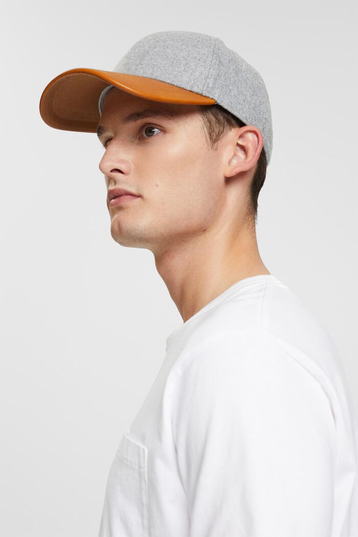 Plstěná baseballová čepice s kšiltem z imitace usně, MEDIUM GREY, detail image number 3