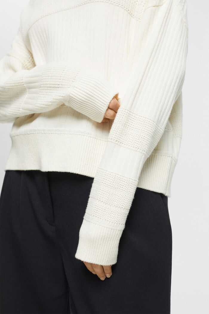 Pletený pulovr s různými vzory, OFF WHITE, detail image number 4