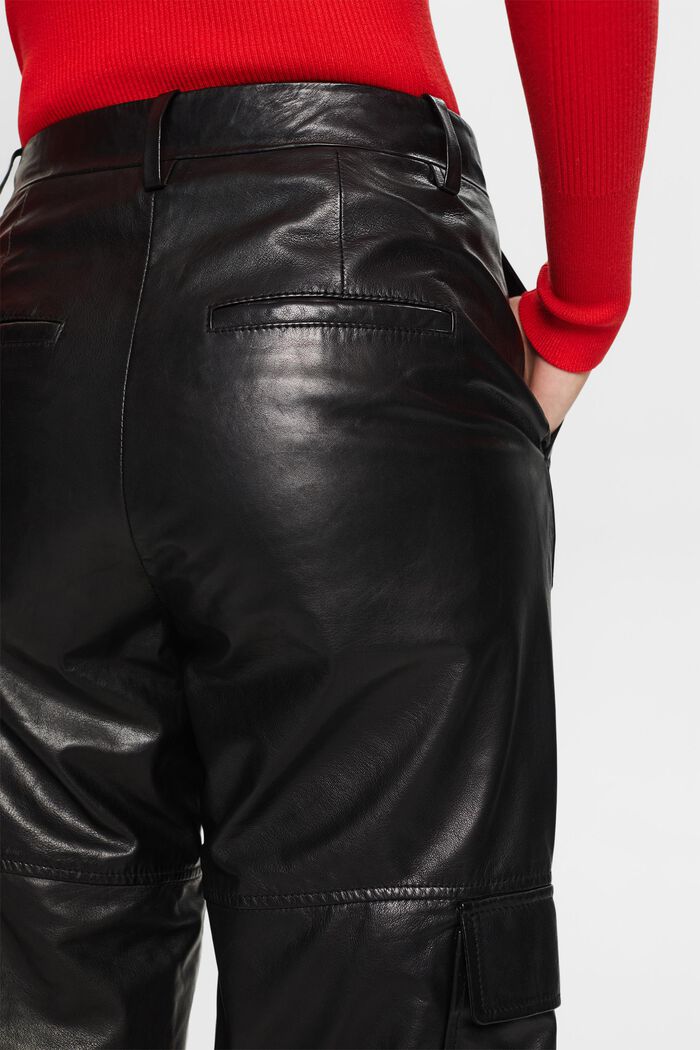 Kožené cargo kalhoty, zužující se nohavice, BLACK, detail image number 4