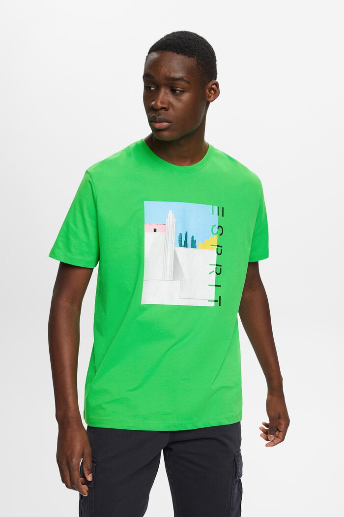 Bavlněné tričko s potiskem na předním dílu, GREEN, detail image number 0