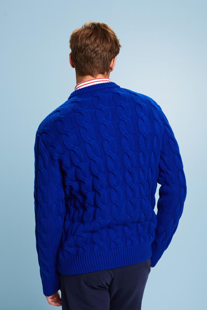 Vlněný pulovr z copánkové pleteniny, DARK BLUE, detail image number 2