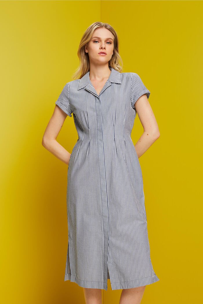 Košilové šaty seersucker, 100% bavlna, NAVY, detail image number 0