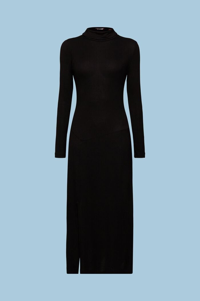 Úpletové maxi šaty s přiléhavým rolákovým límcem, BLACK, detail image number 7