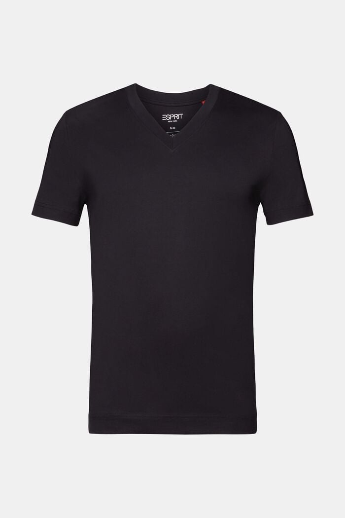 Žerzejové tričko se špičatým výstřihem, 100% bavlna, BLACK, detail image number 6