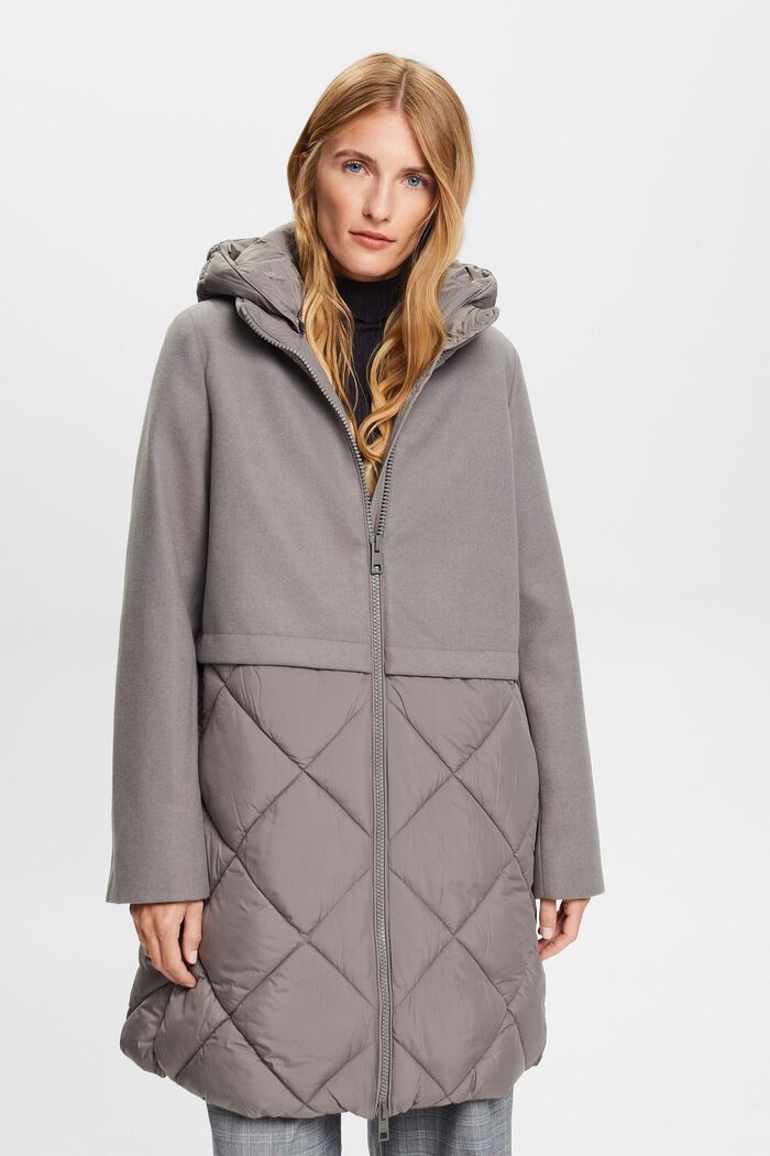 Kabát s kapucí ze směsového materiálu, LIGHT GREY, detail image number 0