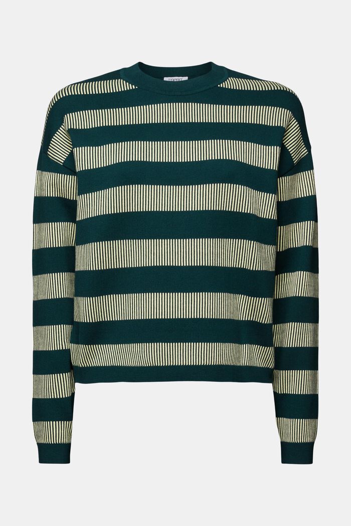 Pruhovaný žakárový pulovr s kulatým výstřihem, DARK TEAL GREEN, detail image number 6