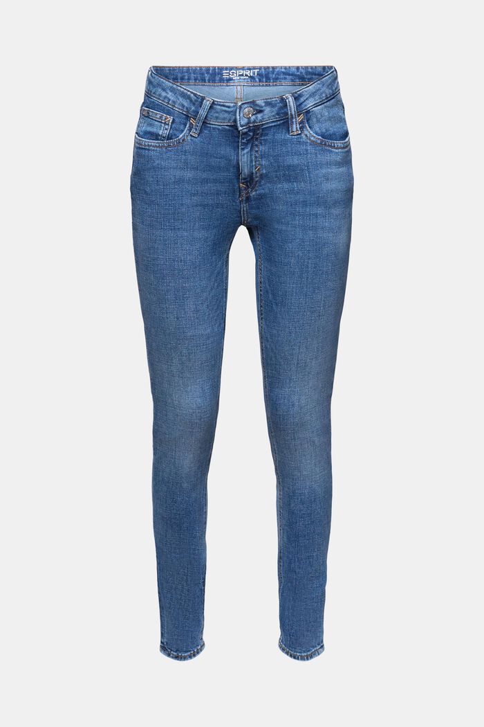 Recyklováno: strečové Skinny džíny, střední pas, BLUE MEDIUM WASHED, detail image number 6