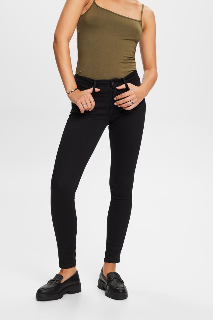 Recyklováno: strečové Skinny džíny, střední pas, BLACK RINSE, detail image number 0