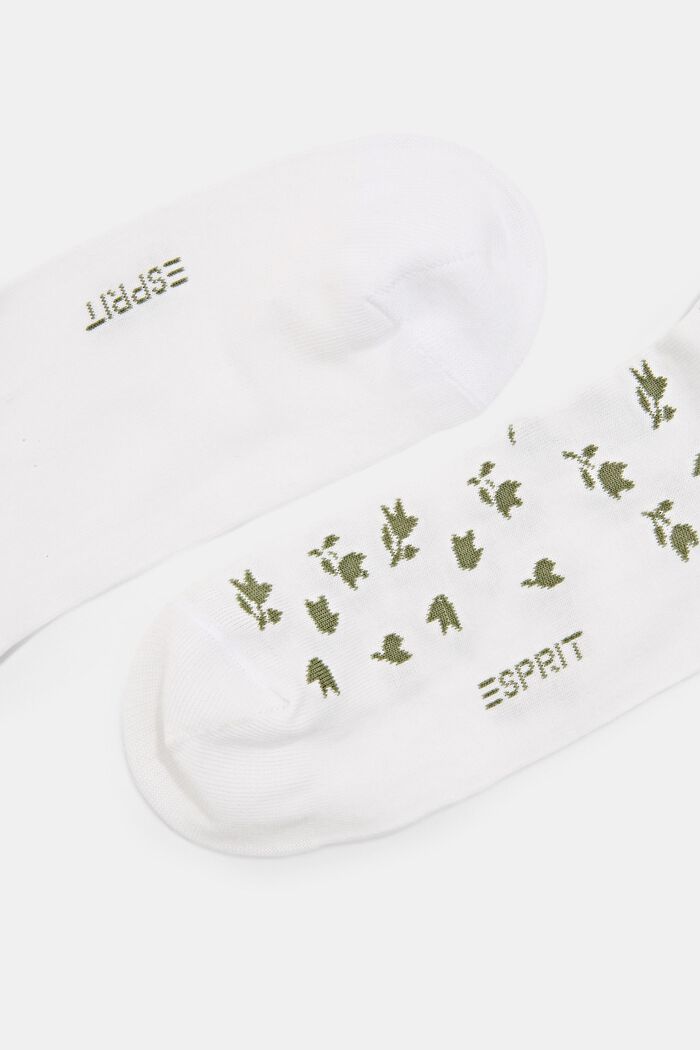 Krátké ponožky s květovaným vzorem, 2 páry v balení, WHITE, detail image number 1