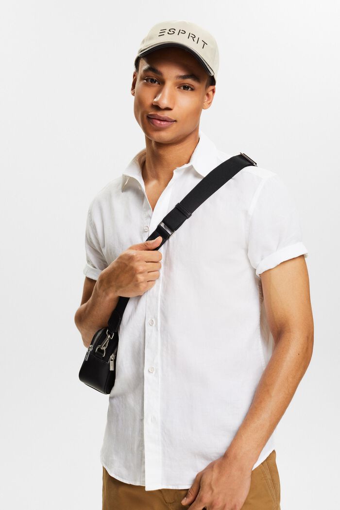 Košile s krátkým rukávem, ze směsi lnu a bavlny, WHITE, detail image number 4