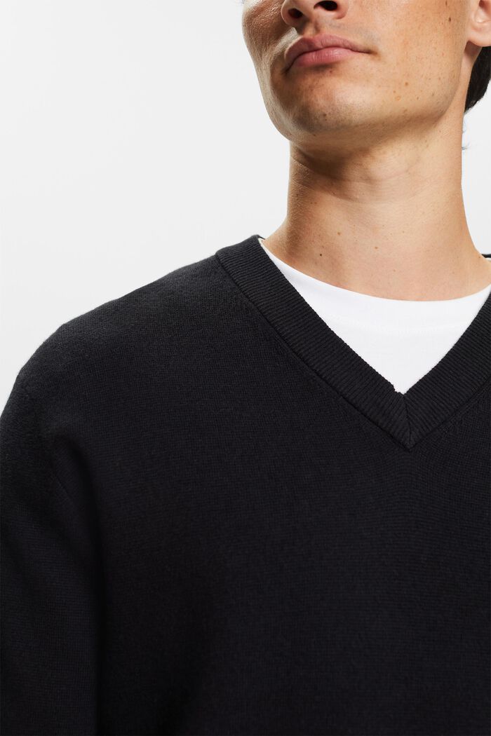 Basic pulovr se špičatým výstřihem, směs s vlnou, BLACK, detail image number 2