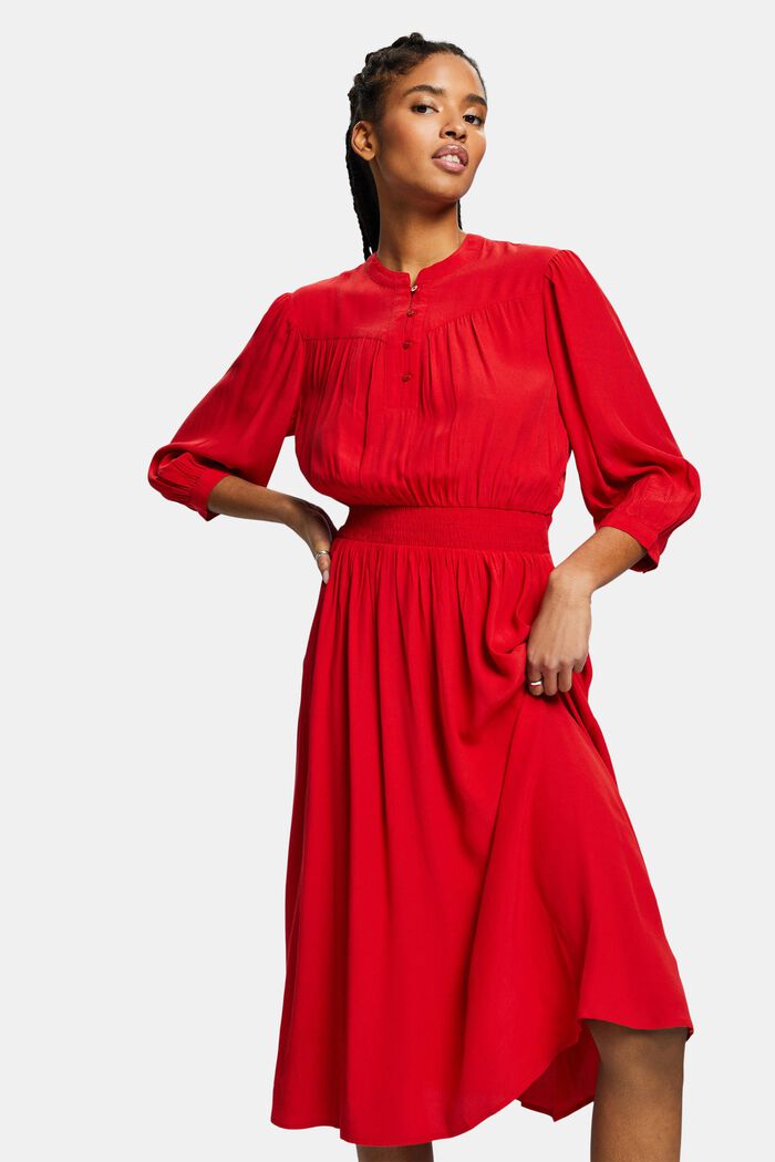 Krepové midi šaty s 3/4 rukávy, DARK RED, detail image number 4