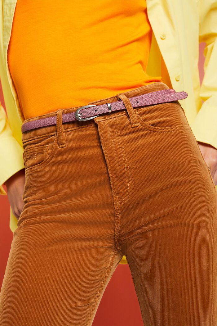 Manšestrové kalhoty, rovný střih a vysoký pas, CARAMEL, detail image number 1