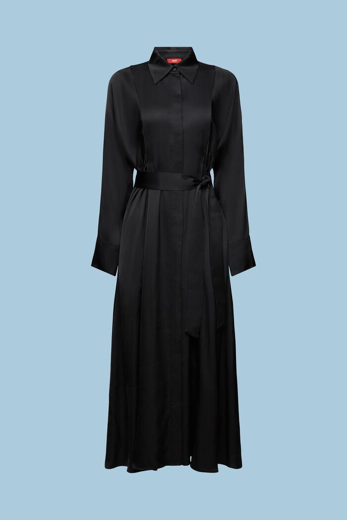 Saténové šaty s opaskem, BLACK, detail image number 5