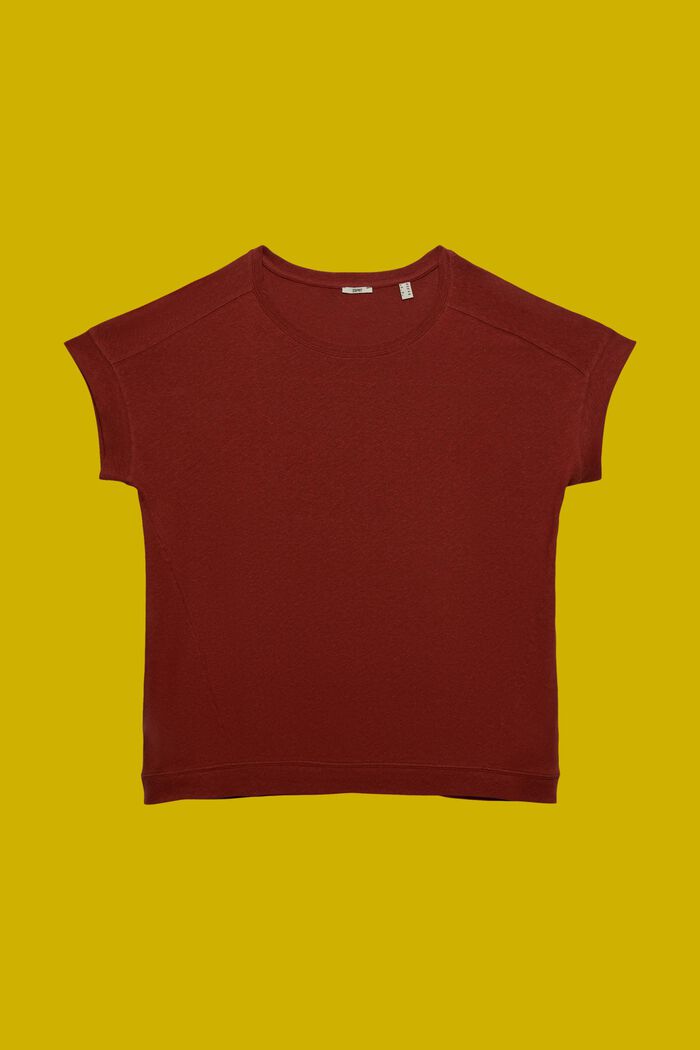 CURVY tričko ze směsi bavlny a lnu, TERRACOTTA, detail image number 5