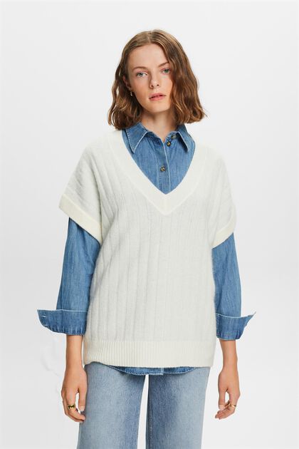 Oversize pulovr z žebrové pleteniny, výstřih do V