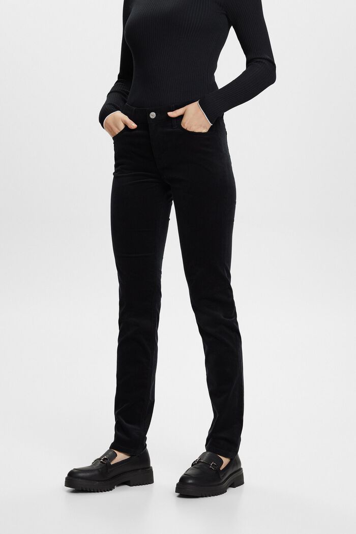 Úzké manšestrové kalhoty se středně vysokým pasem, BLACK, detail image number 0