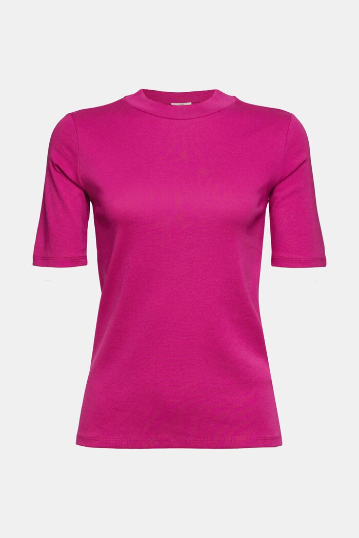Basic tričko z bavlněného žerzeje, PINK FUCHSIA, overview