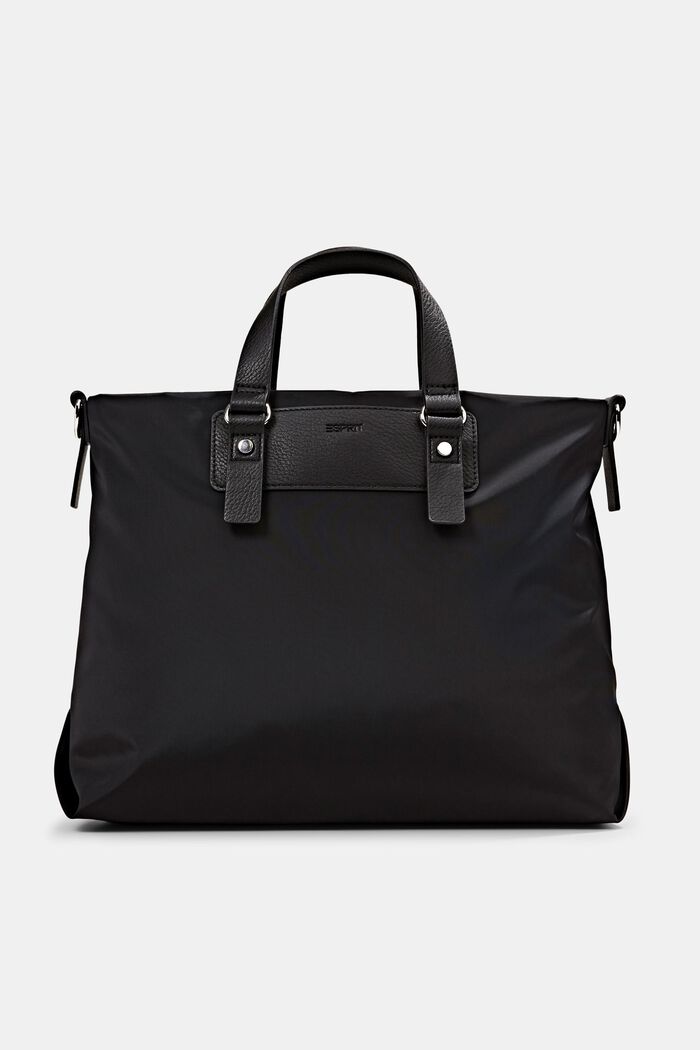 Z recyklovaného materiálu: nylonová taška s detaily z imitace kůže, BLACK, detail image number 0