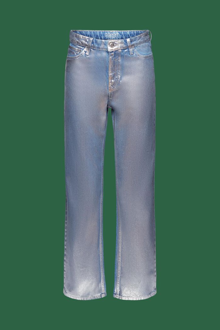 Metalické retro džíny, rovné nohavice a vysoký pas, GREY RINSE, detail image number 7