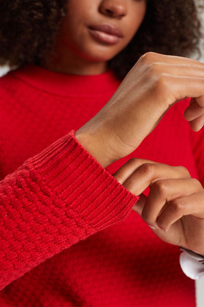 Texturovaný pletený pulovr, směs s bavlnou, DARK RED, detail image number 2