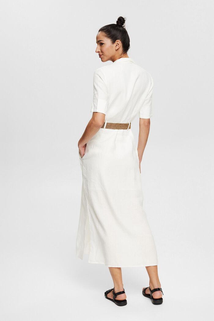 Košilové šaty s páskem ze 100% lnu, WHITE, detail image number 2