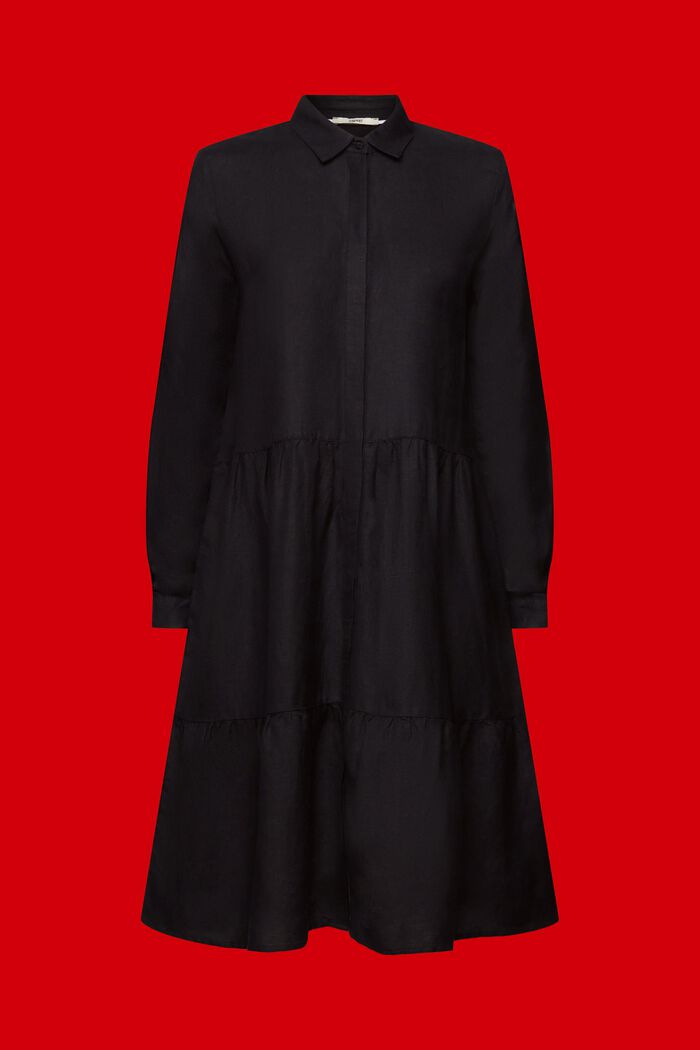 Mini košilové šaty ze směsi lnu, BLACK, detail image number 6