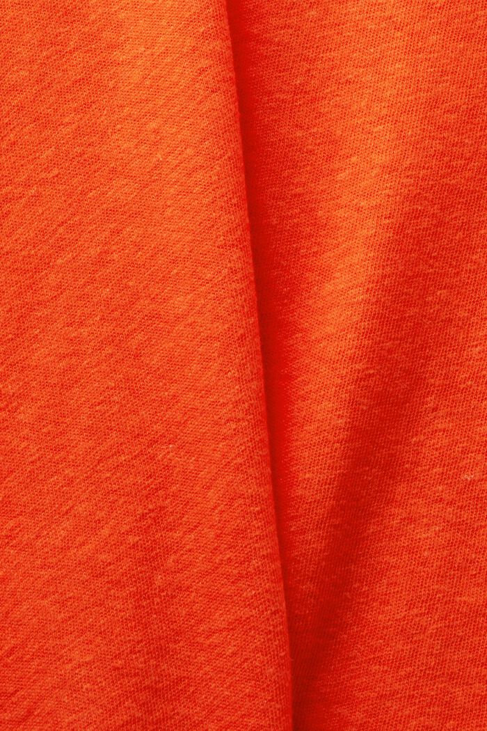 Tričko z bavlny a lnu se špičatým výstřihem, BRIGHT ORANGE, detail image number 4