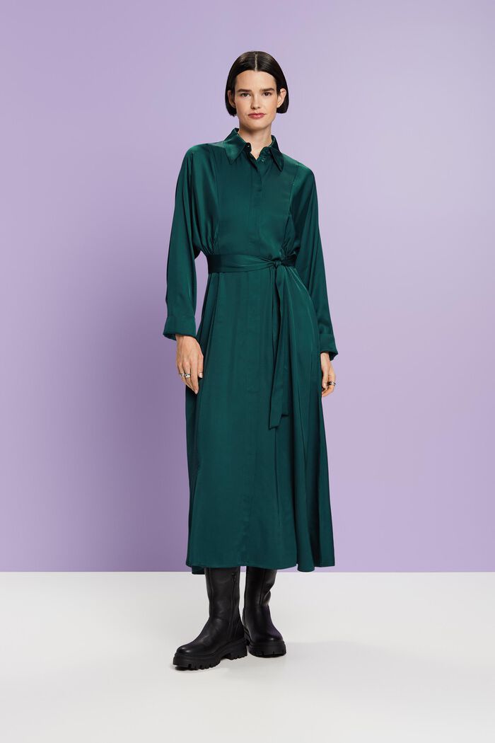 Saténové šaty s opaskem, EMERALD GREEN, detail image number 0