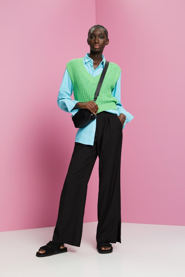 Kalhoty s rozparky na spodním lemu nohavic, na zip, BLACK, detail image number 1