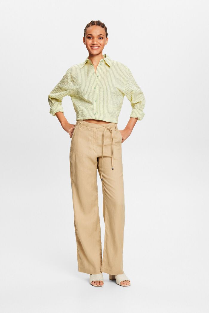 Lněné kalhoty se širokými nohavicemi a opaskem, BEIGE, detail image number 1