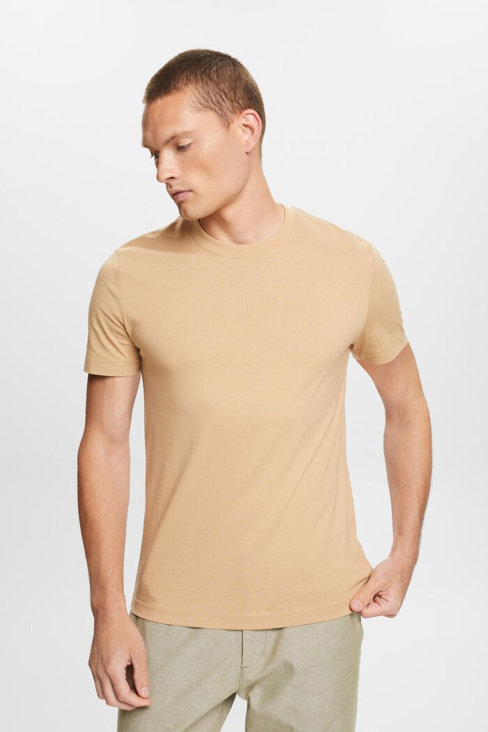 Tričko s kulatým výstřihem, z žerzeje z bavlny pima, BEIGE, detail image number 0