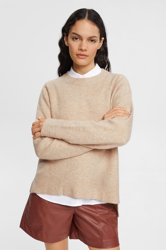 Pletený pulovr ze směsi s vlnou, SAND, detail image number 0