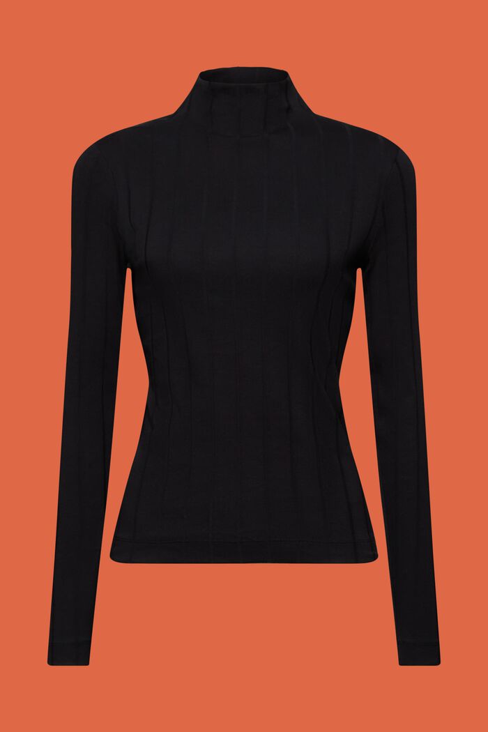 Tričko s nízkým rolákovým límcem, z žebrového žerzeje, BLACK, detail image number 6