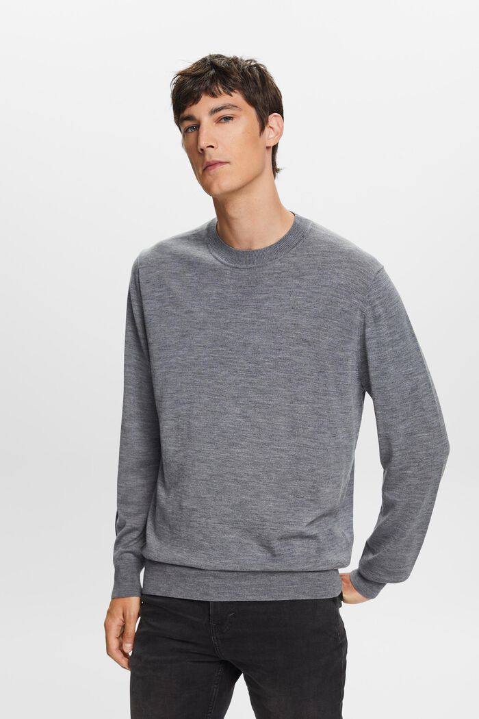 Vlněný pulovr s kulatým výstřihem, GREY, detail image number 0