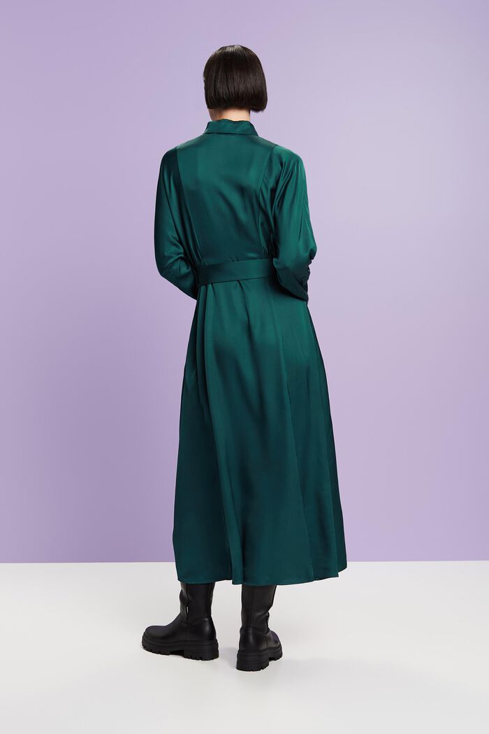 Saténové šaty s opaskem, EMERALD GREEN, detail image number 4