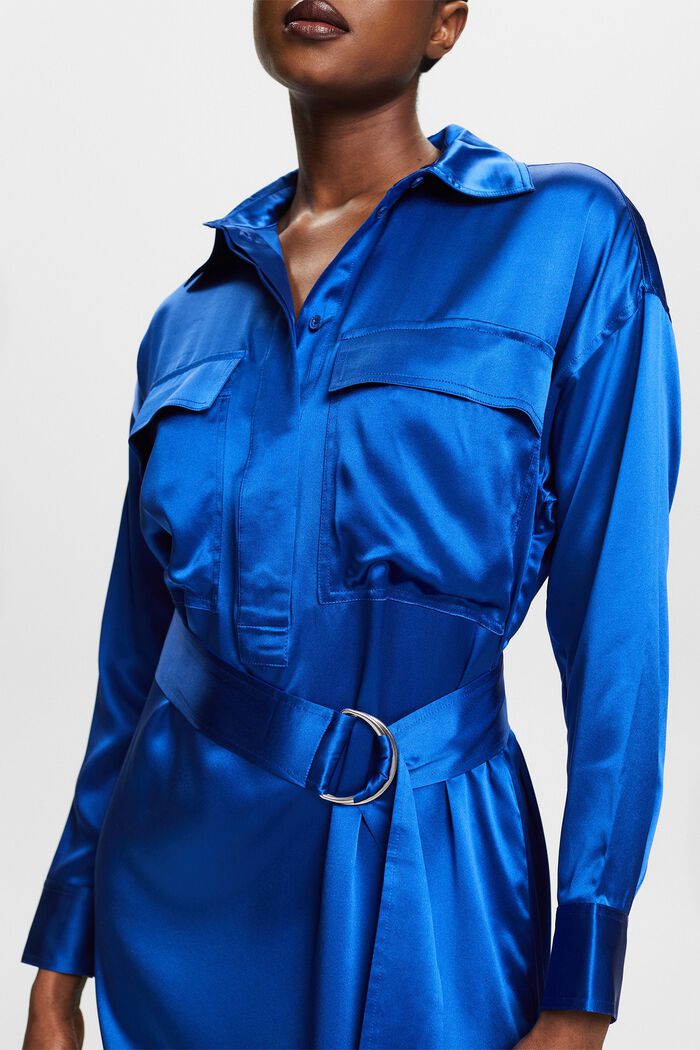 Hedvábné saténové midi šaty s opaskem, BRIGHT BLUE, detail image number 3