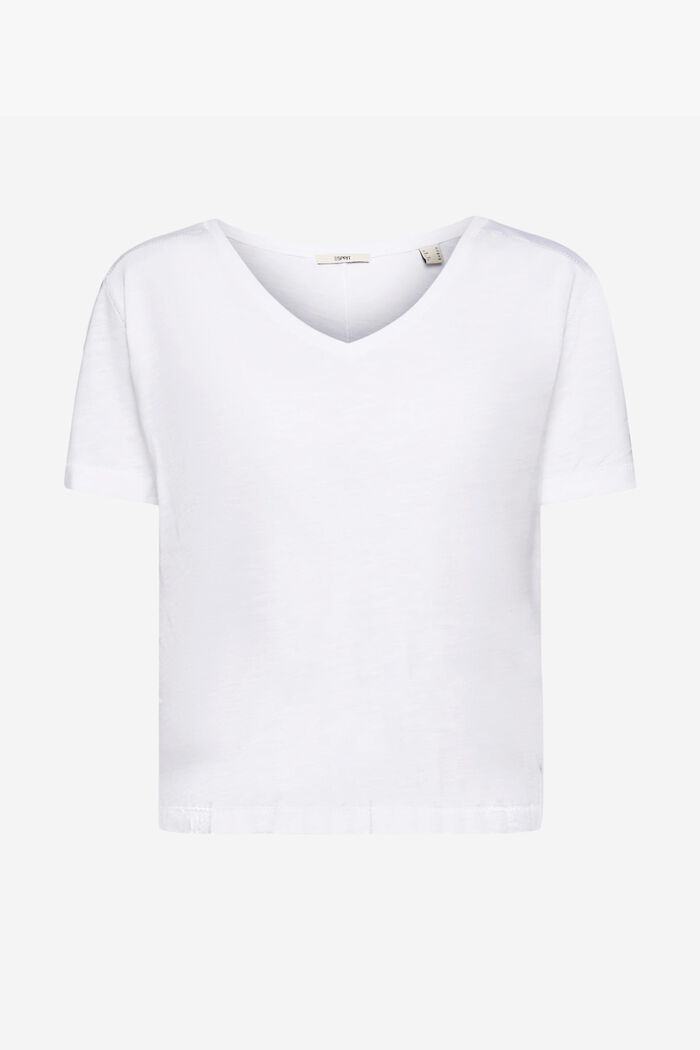 Bavlněné tričko s výstřihem do V a ozdobným prošíváním, WHITE, detail image number 6