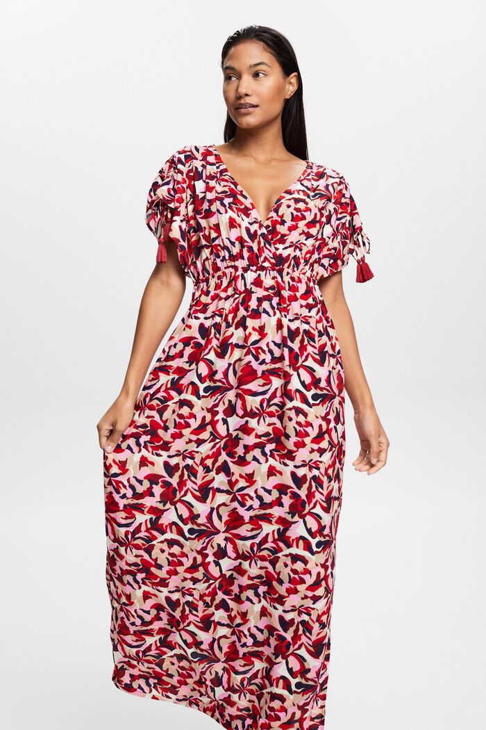Maxi plážové šaty s květovaným vzorem, DARK RED, detail image number 0