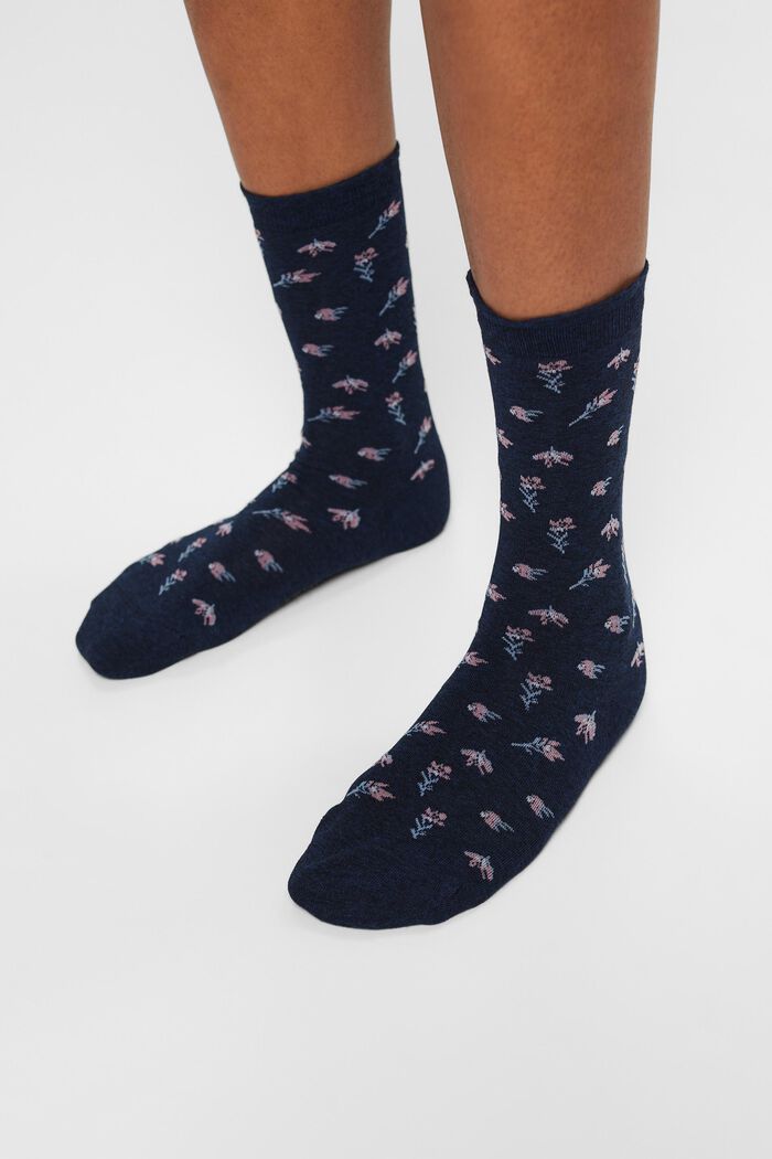 Květované ponožky z pleteniny, 2 páry v balení, MARINE, detail image number 1