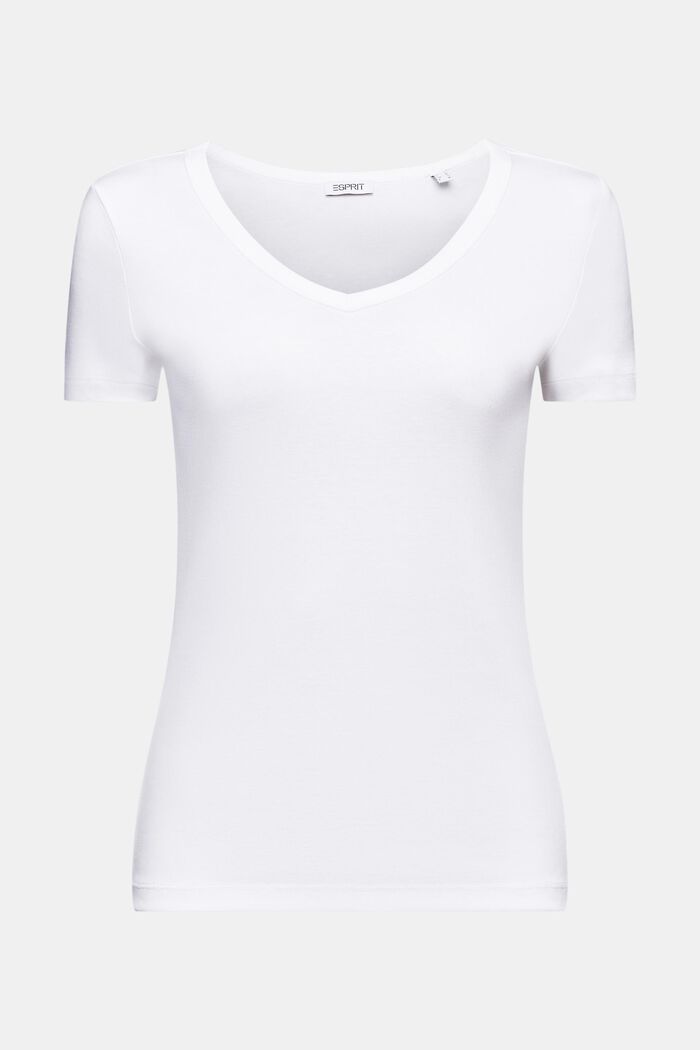 Bavlněné tričko se špičatým výstřihem, WHITE, detail image number 6