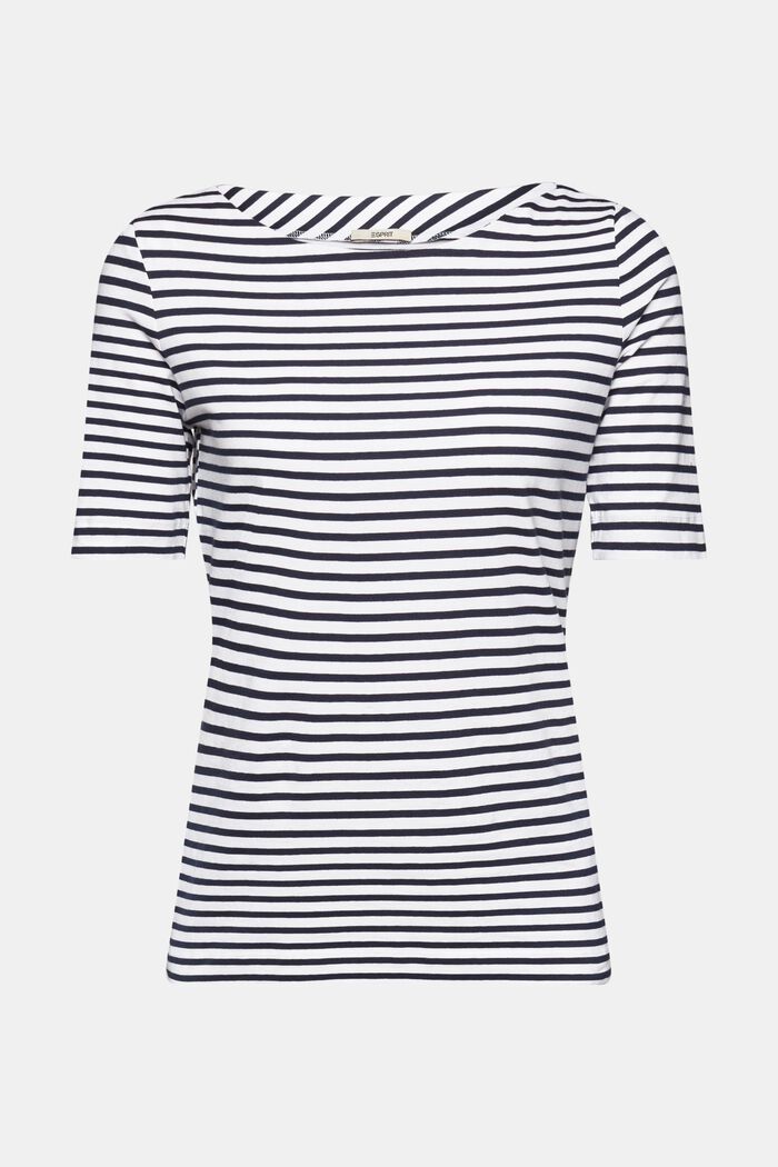 Proužkované bavlněné tričko s lodičkovým výstřihem, WHITE, detail image number 6