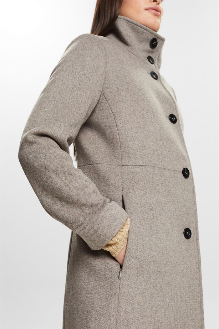 Kartáčovaný vlněný kabát, TAUPE, detail image number 4