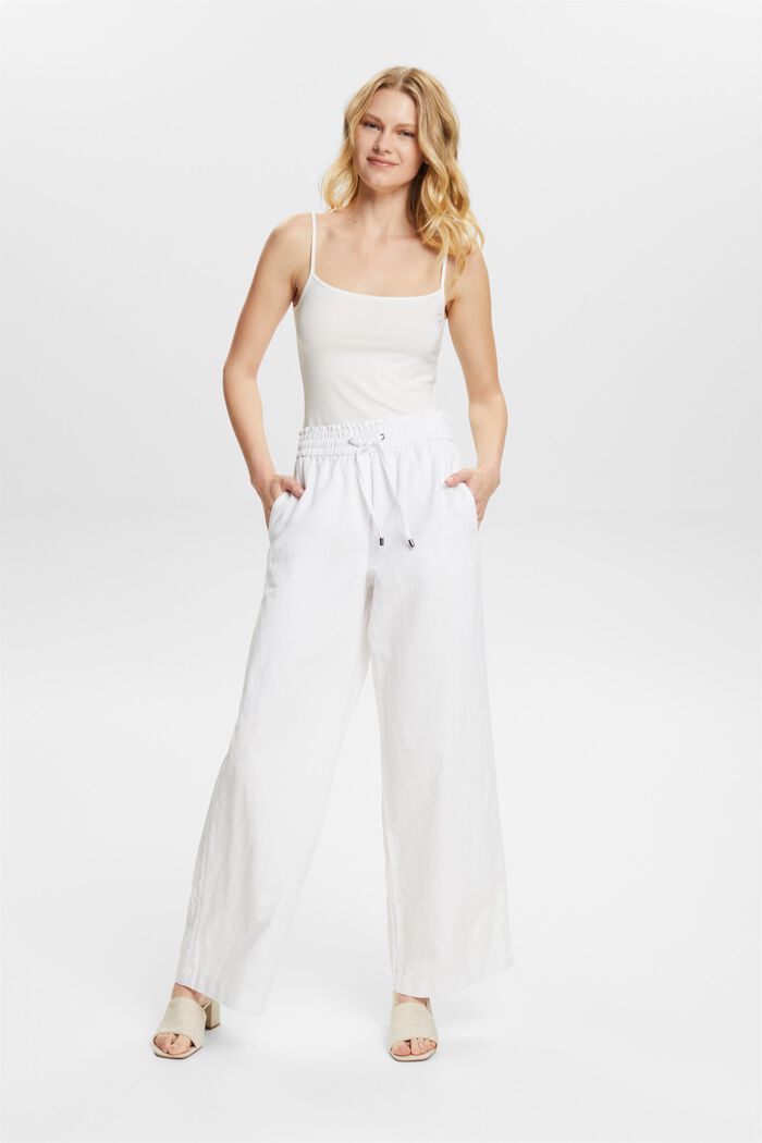 Kalhoty ze směsi bavlny a lnu, WHITE, detail image number 5